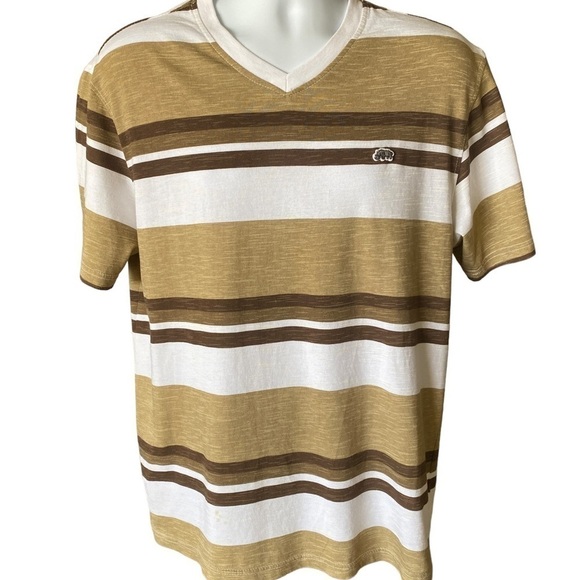 Ecko UNLTD. Rhino Logo Striped V-Neck Shirt Men L Large - Picture 1 of 6